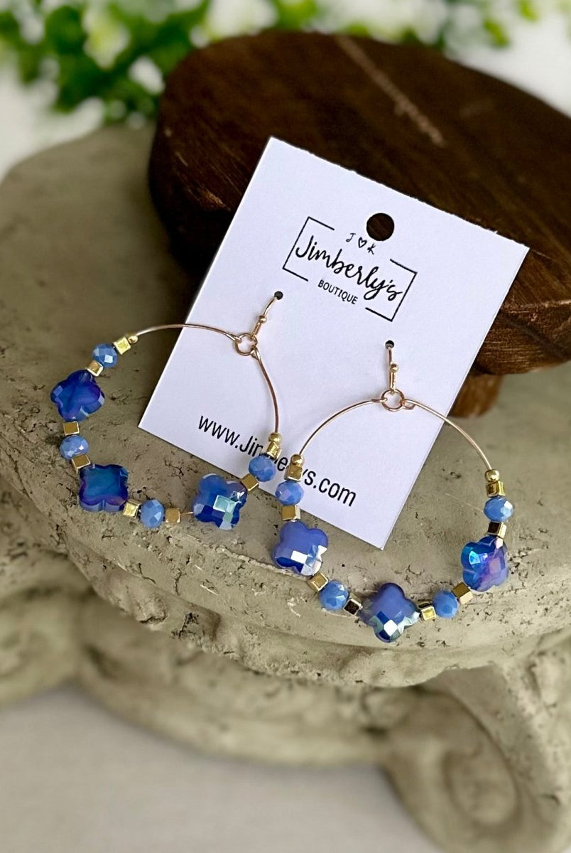 Blue Beaded Quatrefoil Earrings - earrings -Jimberly's Boutique-Olive Branch-Mississippi