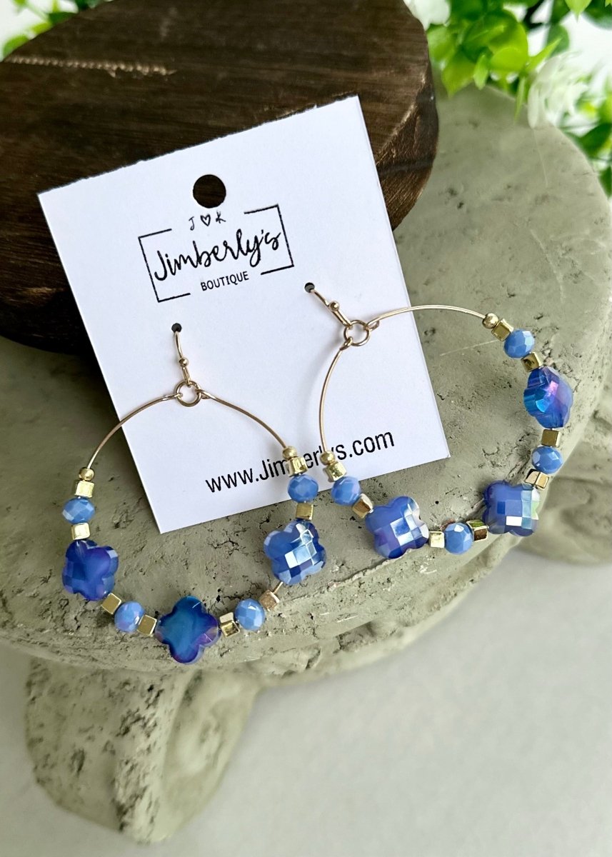 Blue Beaded Quatrefoil Earrings - earrings -Jimberly's Boutique-Olive Branch-Mississippi