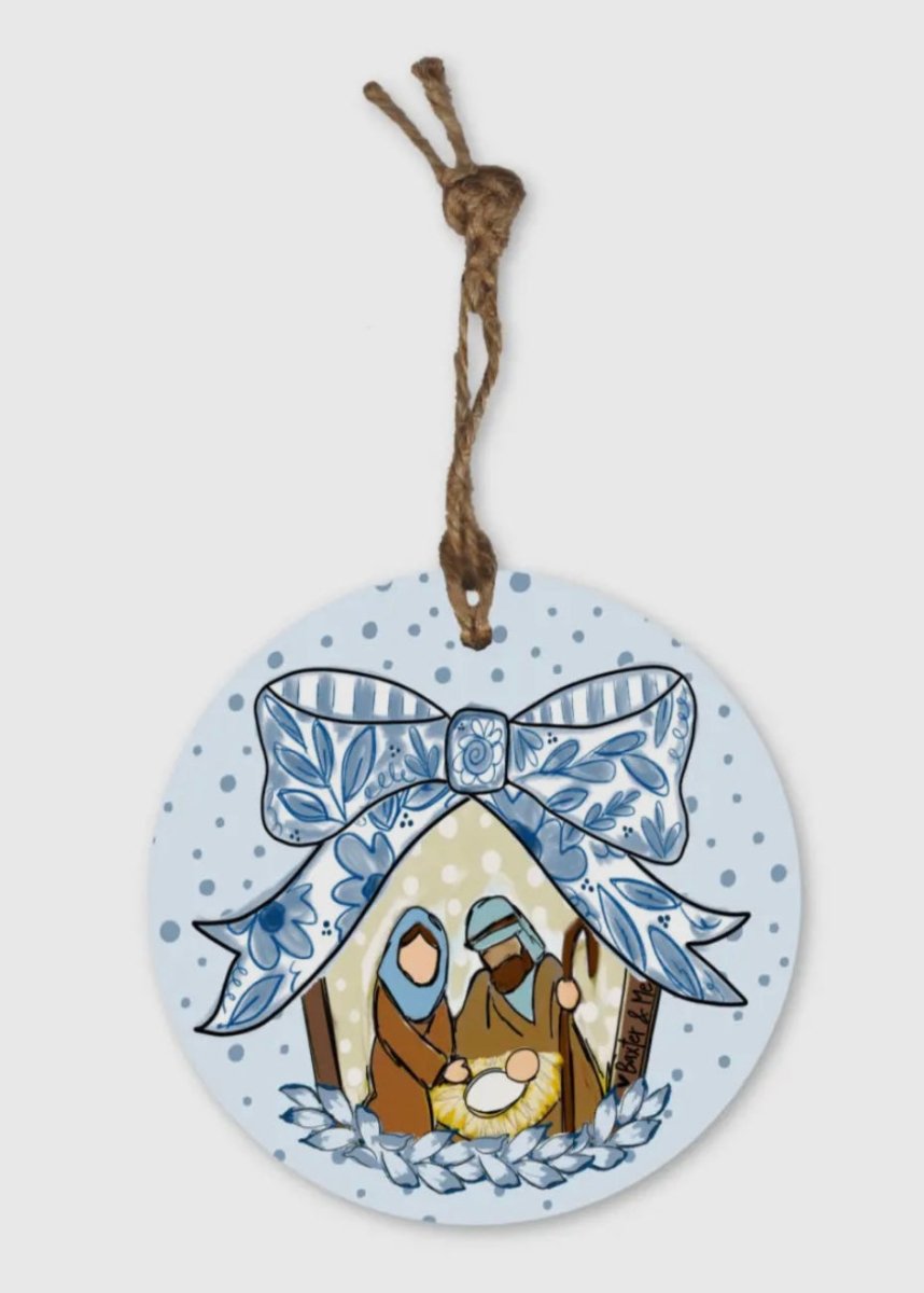 Blue Ribbon Bow Nativity Ornament - ornament - Jimberly's Boutique - Olive Branch - Mississippi