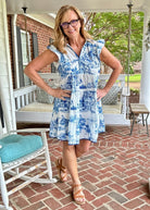 Blue Toile Dress with Ruffle Sleeves | Umgee - Jimberly's Boutique - Olive Branch - Mississippi