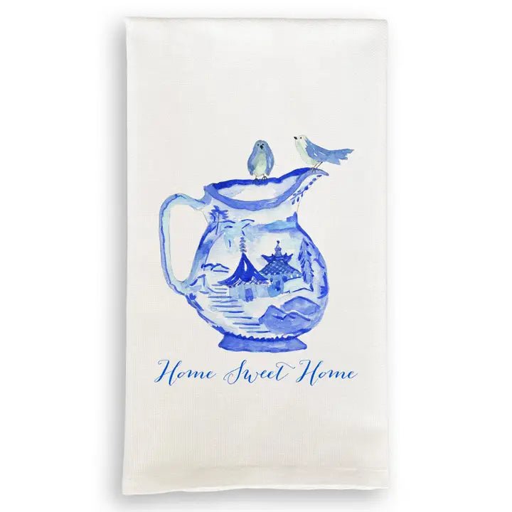 Blue & White Pitcher with Birds Tea Towel - Dishtowel -Jimberly's Boutique-Olive Branch-Mississippi