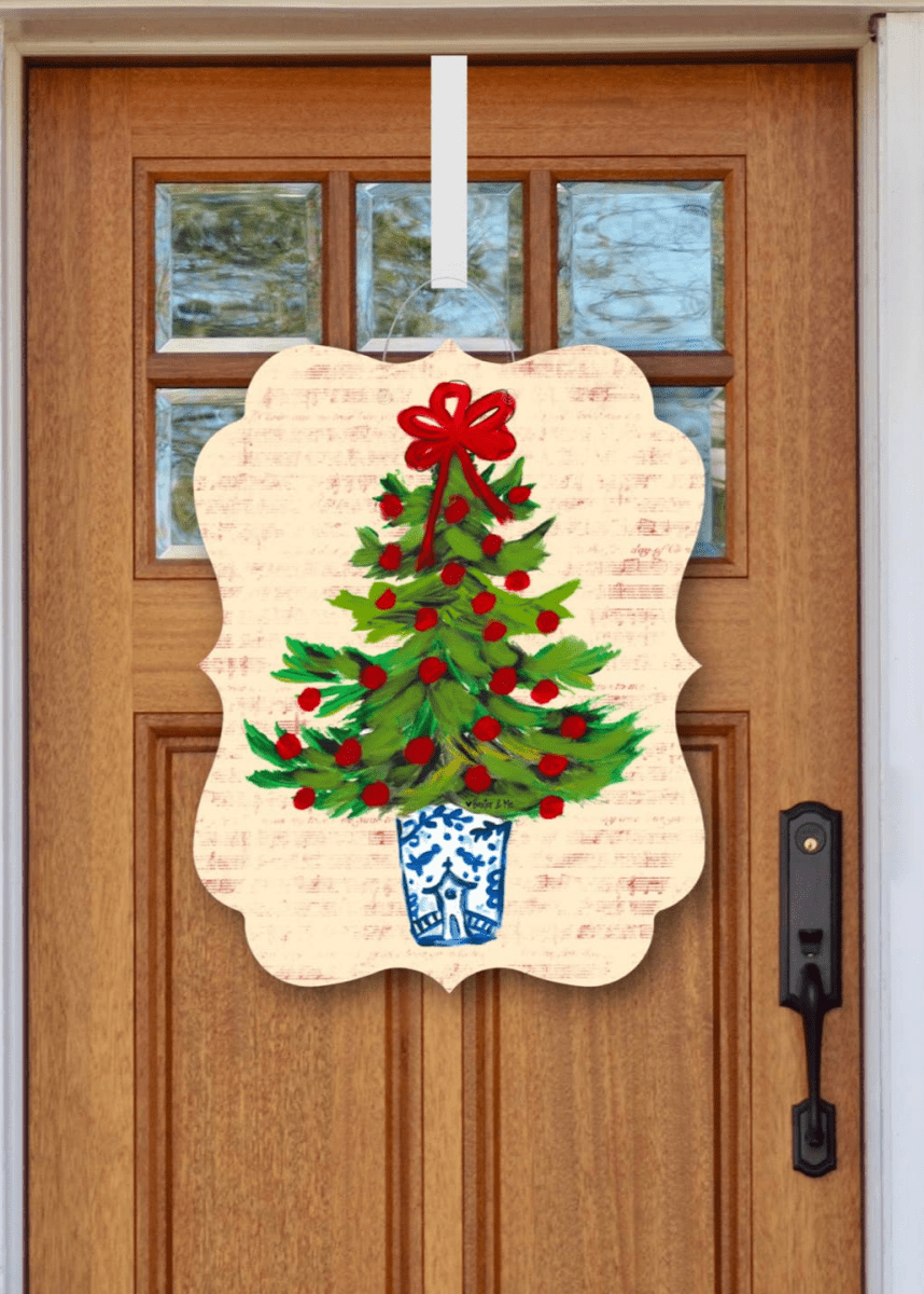 Blue Willow Red Ribbon Tree Door Hanger (PICKUP ONLY) - baxter & me - Jimberly's Boutique - Olive Branch - Mississippi