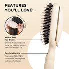 Boar Bristle Hair Brush - Full Size - Tan - Teleties Hair Brush - Jimberly's Boutique - Olive Branch - Mississippi