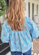 Boho Floral Shirred Split Neck Top - Casual Top - Jimberly's Boutique - Olive Branch - Mississippi