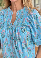 Boho Floral Shirred Split Neck Top - Casual Top - Jimberly's Boutique - Olive Branch - Mississippi