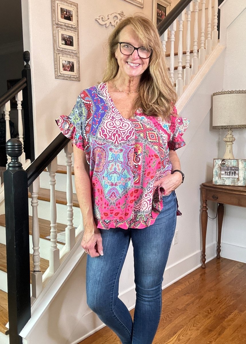 Umgee Tribal Print Dress with Tie Neck main image 0