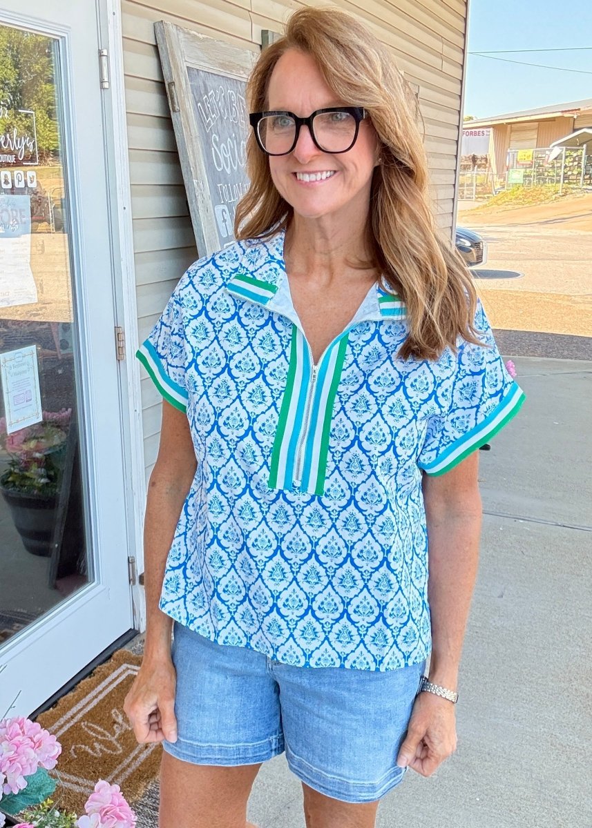 Boho Striped Collar Blouse - Casual Top - Jimberly's Boutique - Olive Branch - Mississippi