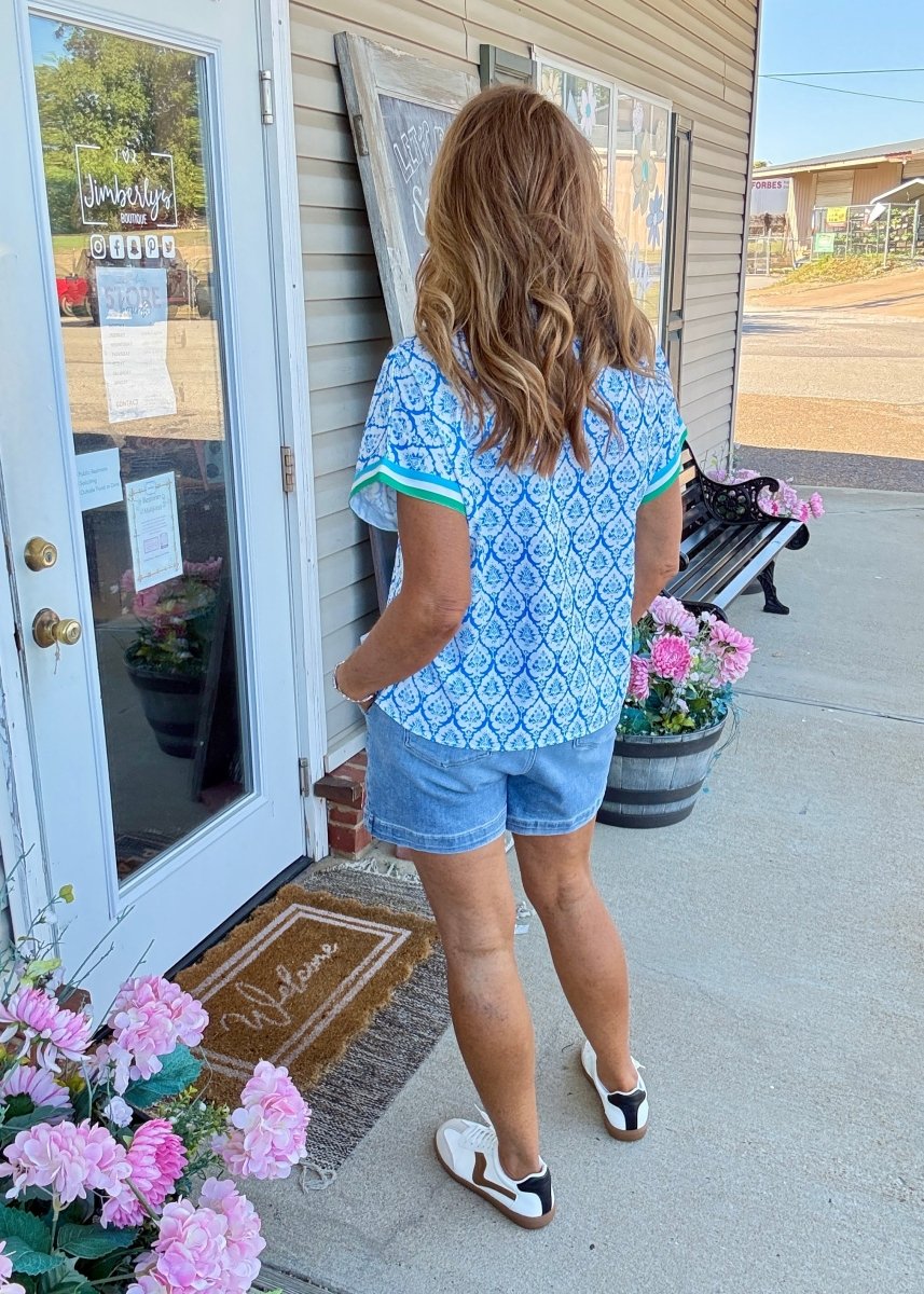 Boho Striped Collar Blouse - Casual Top - Jimberly's Boutique - Olive Branch - Mississippi