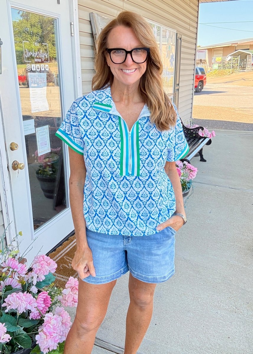 Boho Striped Collar Blouse - Casual Top - Jimberly's Boutique - Olive Branch - Mississippi