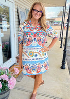 Border Print Dress - Blue Mix - Umgee Dress - Jimberly's Boutique - Olive Branch - Mississippi