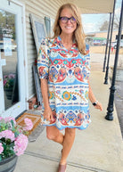 Border Print Dress - Blue Mix - Umgee Dress - Jimberly's Boutique - Olive Branch - Mississippi