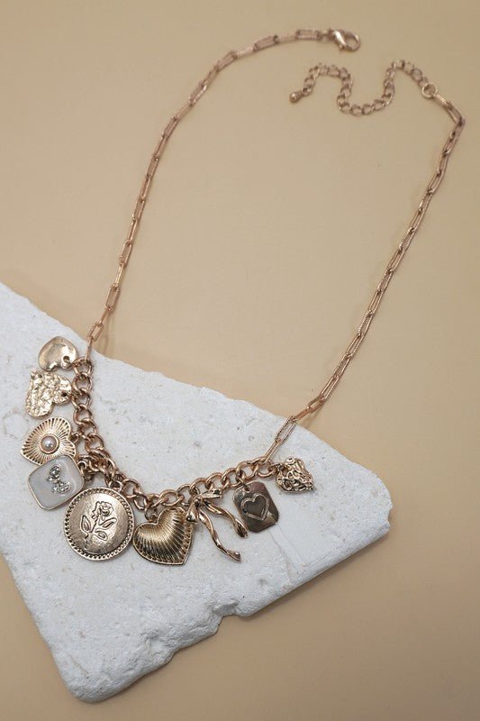 Bow Heart Pearl Link Charm Necklace - Necklace - Jimberly's Boutique - Olive Branch - Mississippi