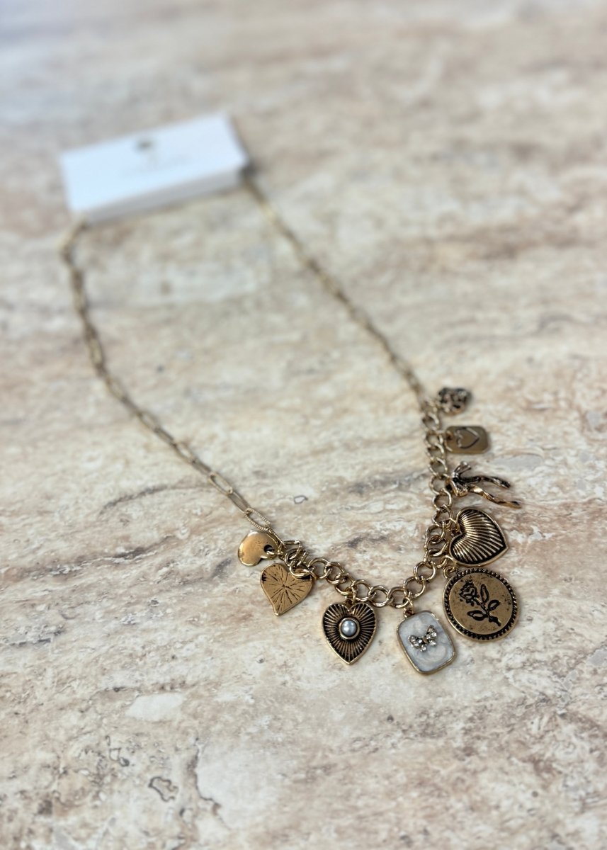 Bow Heart Pearl Link Charm Necklace - Necklace - Jimberly's Boutique - Olive Branch - Mississippi