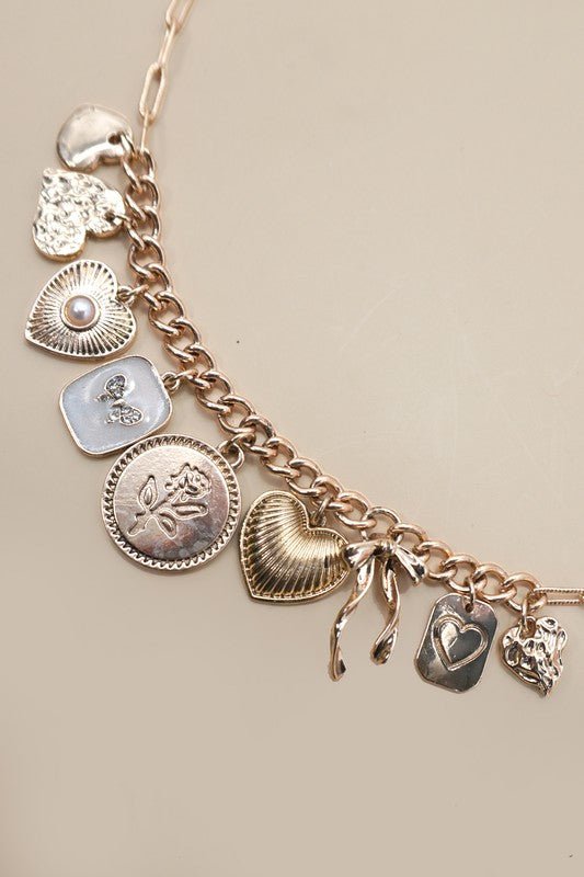 Bow Heart Pearl Link Charm Necklace - Necklace - Jimberly's Boutique - Olive Branch - Mississippi