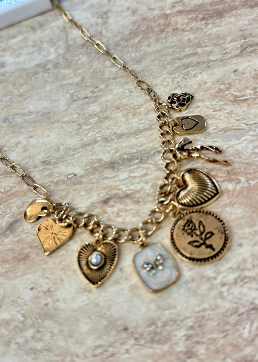 Bow Heart Pearl Link Charm Necklace - Necklace - Jimberly's Boutique - Olive Branch - Mississippi