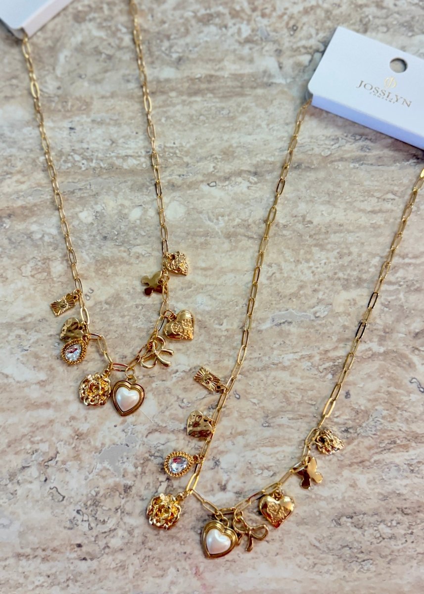 Bow Heart Rhinestone Flower Charm Necklace - Jimberly's Boutique - Olive Branch - Mississippi