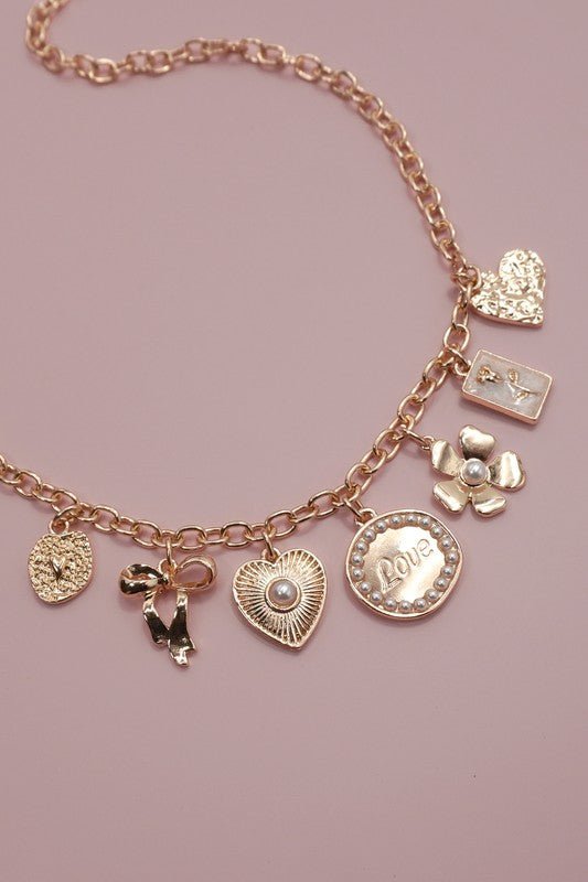 Bow Love Flower Heart Charm Necklace - charm necklace - Jimberly's Boutique - Olive Branch - Mississippi