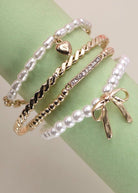 Bow Pearl Rhinestone Bar Stretch Bangle Set - bracelet - Jimberly's Boutique - Olive Branch - Mississippi