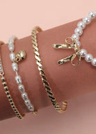 Bow Pearl Rhinestone Bar Stretch Bangle Set - bracelet - Jimberly's Boutique - Olive Branch - Mississippi