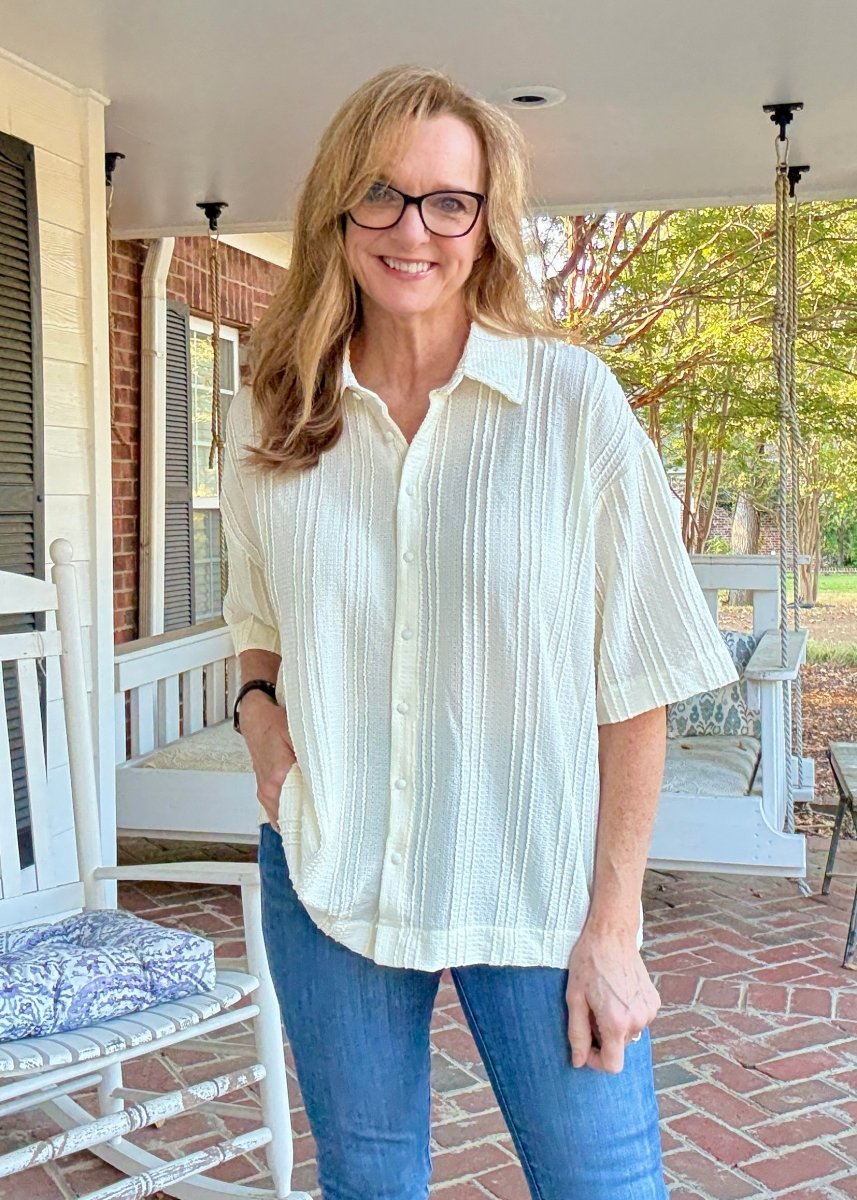 Boxy Button Down Top - Cream - Umgee Top - Jimberly's Boutique - Olive Branch - Mississippi