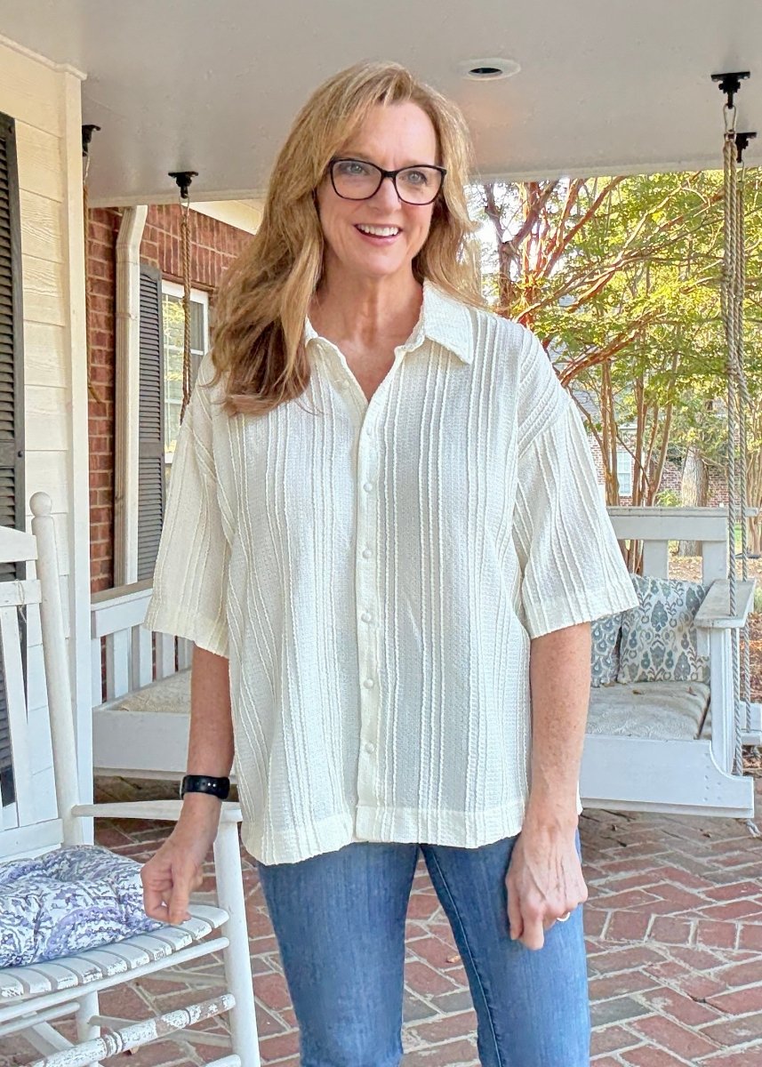 Boxy Button Down Top - Cream - Umgee Top - Jimberly's Boutique - Olive Branch - Mississippi