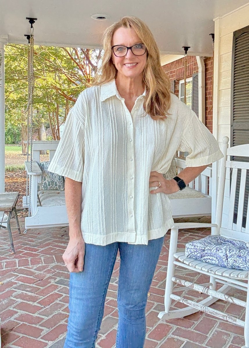 Boxy Button Down Top - Cream - Umgee Top - Jimberly's Boutique - Olive Branch - Mississippi