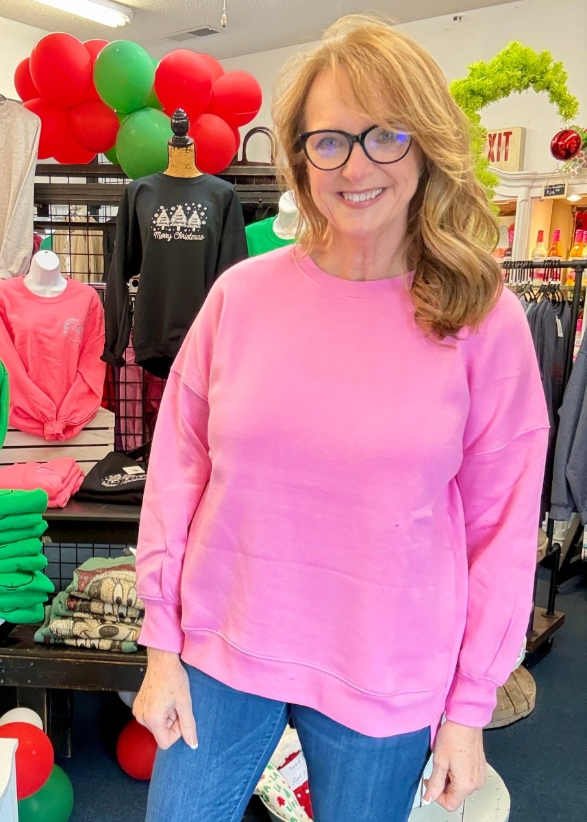 Boyfriend Hi - Low Sweatshirt - Candy Pink - Sweatshirt - Jimberly's Boutique - Olive Branch - Mississippi