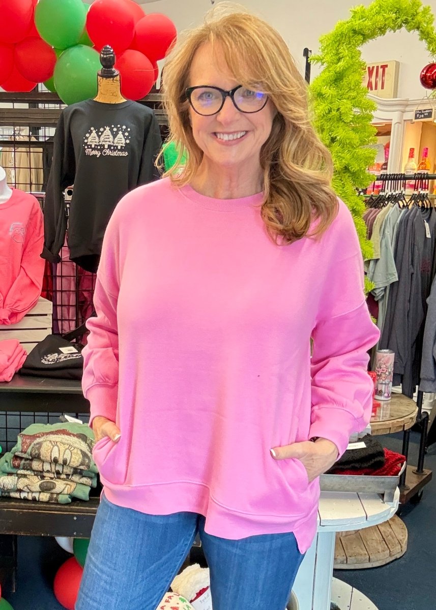 Boyfriend Hi - Low Sweatshirt - Candy Pink - Sweatshirt - Jimberly's Boutique - Olive Branch - Mississippi
