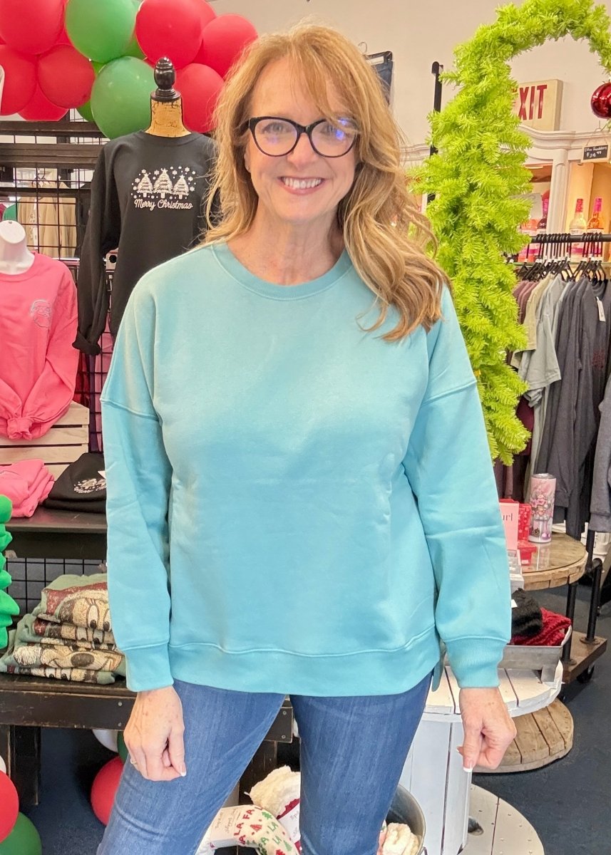 Boyfriend Hi - Low Sweatshirt - Dusty Teal - Sweatshirt - Jimberly's Boutique - Olive Branch - Mississippi