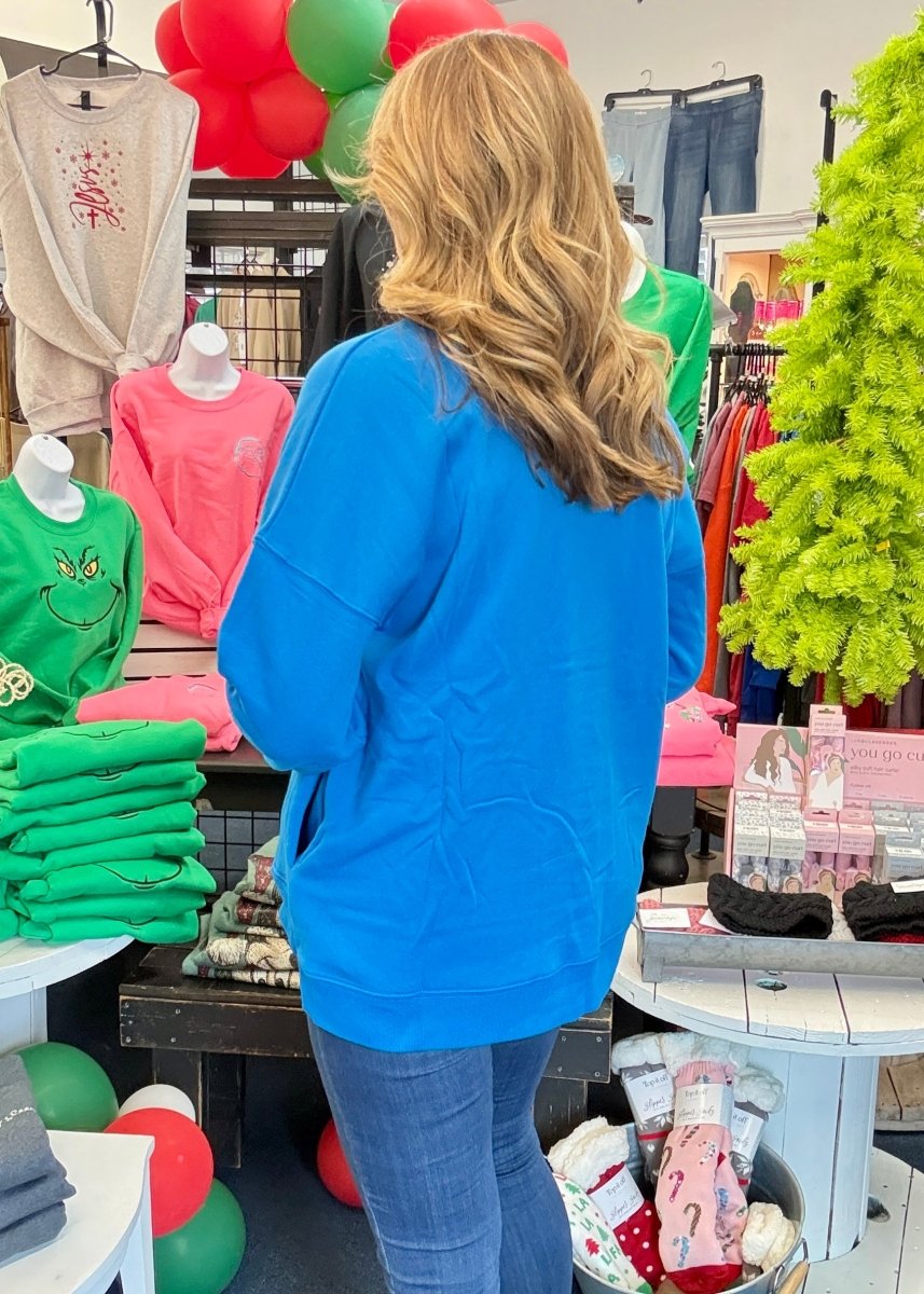 Boyfriend Hi - Low Sweatshirt - Ocean Blue - Sweatshirt - Jimberly's Boutique - Olive Branch - Mississippi