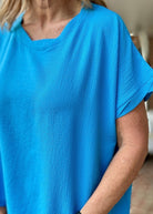 Bubble Airflow Short Sleeve Top - Deep Sky - Casual Top - Jimberly's Boutique - Olive Branch - Mississippi