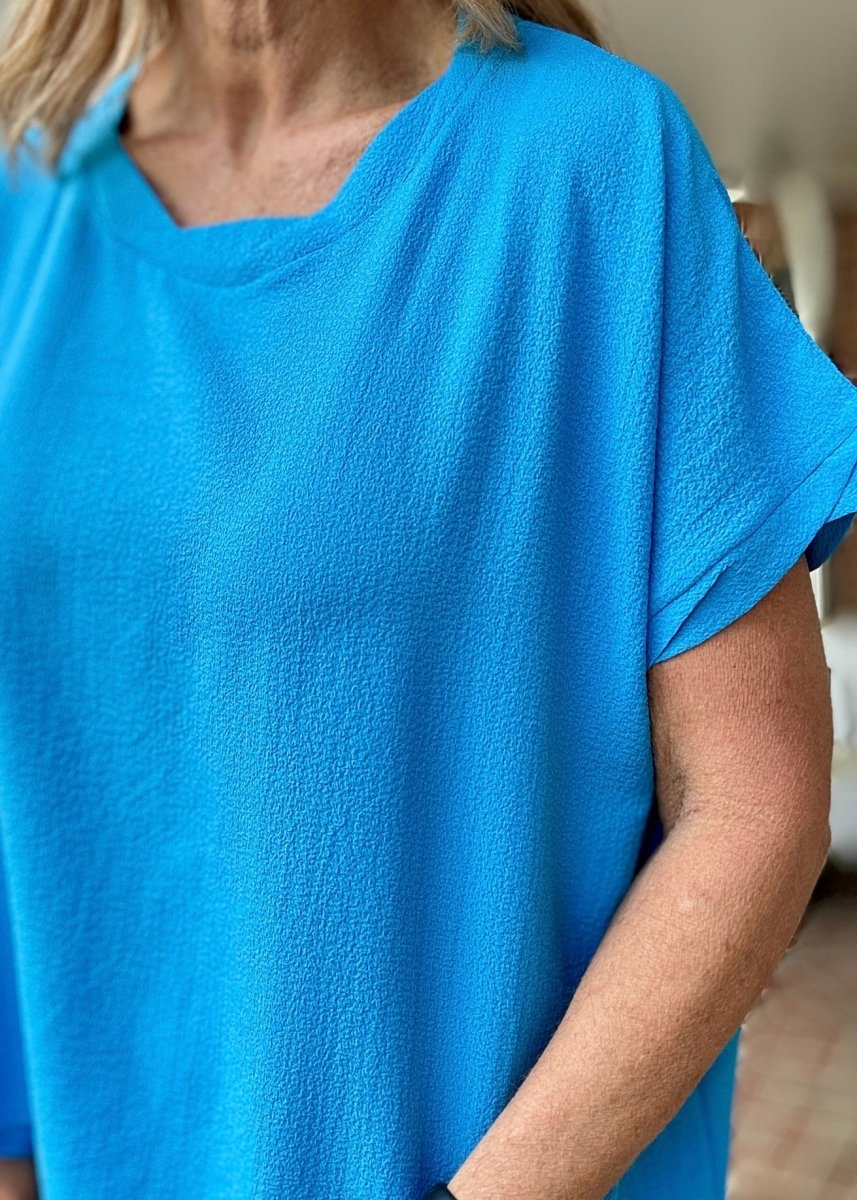 Bubble Airflow Short Sleeve Top - Deep Sky - Casual Top - Jimberly's Boutique - Olive Branch - Mississippi