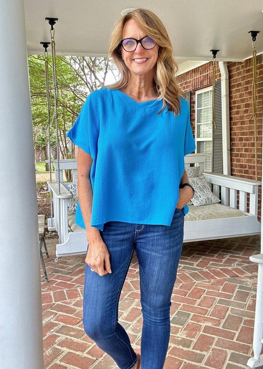Bubble Airflow Short Sleeve Top - Deep Sky - Casual Top - Jimberly's Boutique - Olive Branch - Mississippi