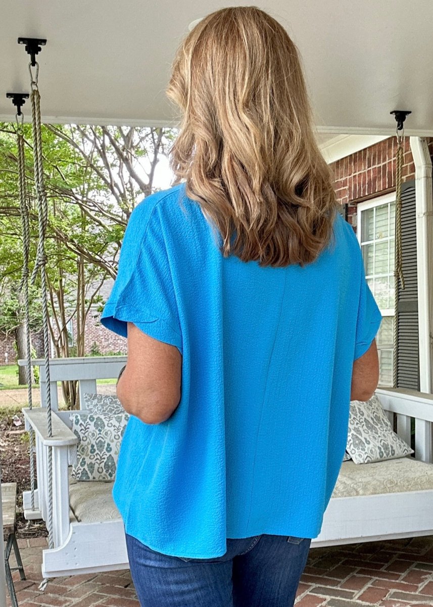 Bubble Airflow Short Sleeve Top - Deep Sky - Casual Top - Jimberly's Boutique - Olive Branch - Mississippi