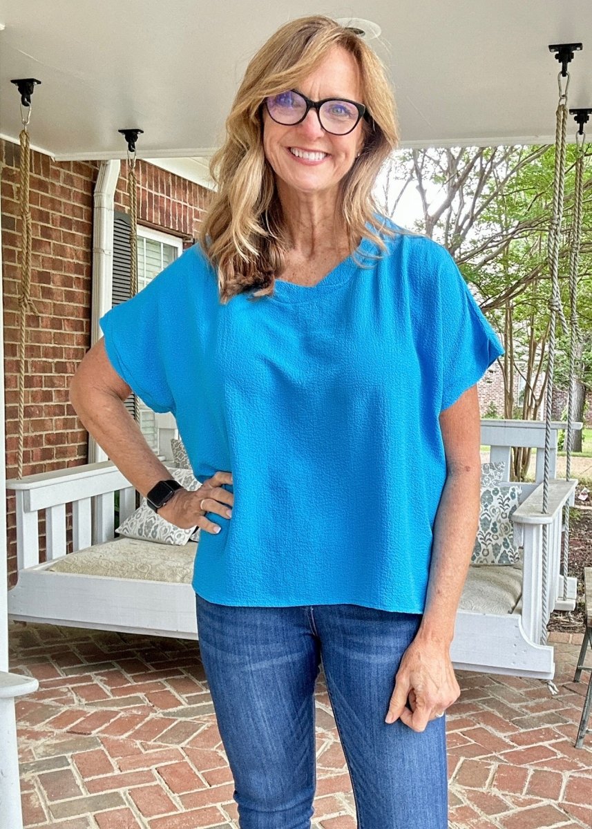 Bubble Airflow Short Sleeve Top - Deep Sky - Casual Top - Jimberly's Boutique - Olive Branch - Mississippi