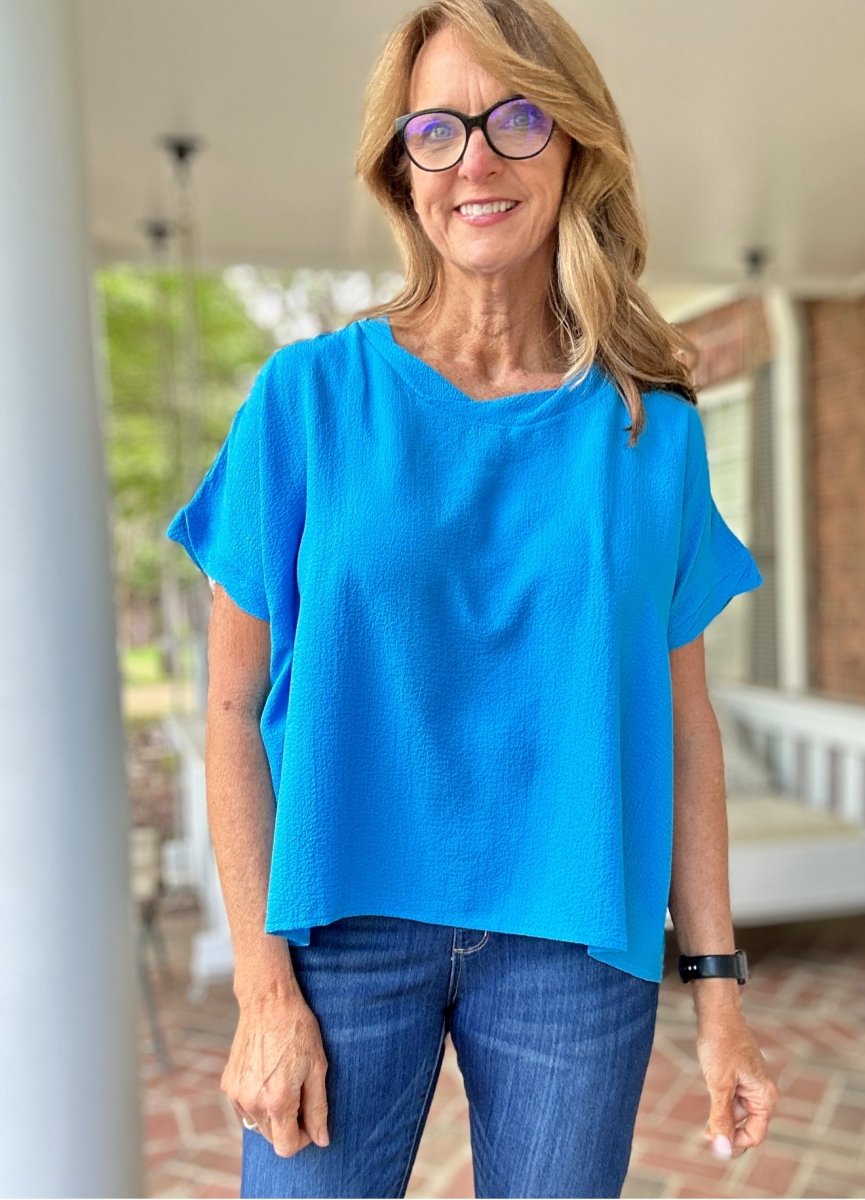 Bubble Airflow Short Sleeve Top - Deep Sky - Casual Top - Jimberly's Boutique - Olive Branch - Mississippi