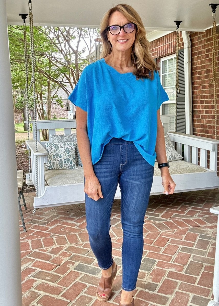 Bubble Airflow Short Sleeve Top - Deep Sky - Casual Top - Jimberly's Boutique - Olive Branch - Mississippi