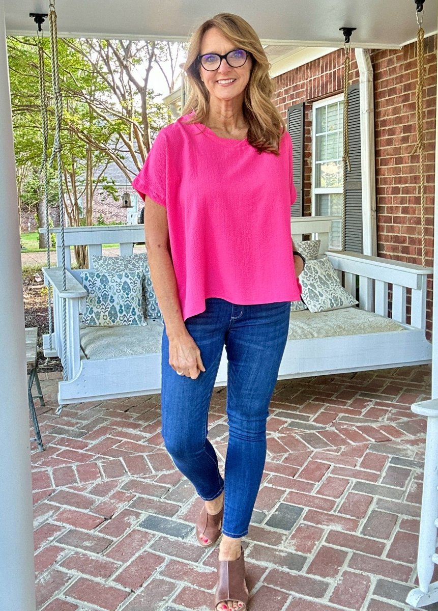 Bubble Airflow Short Sleeve Top - Fuchsia - Casual Top - Jimberly's Boutique - Olive Branch - Mississippi