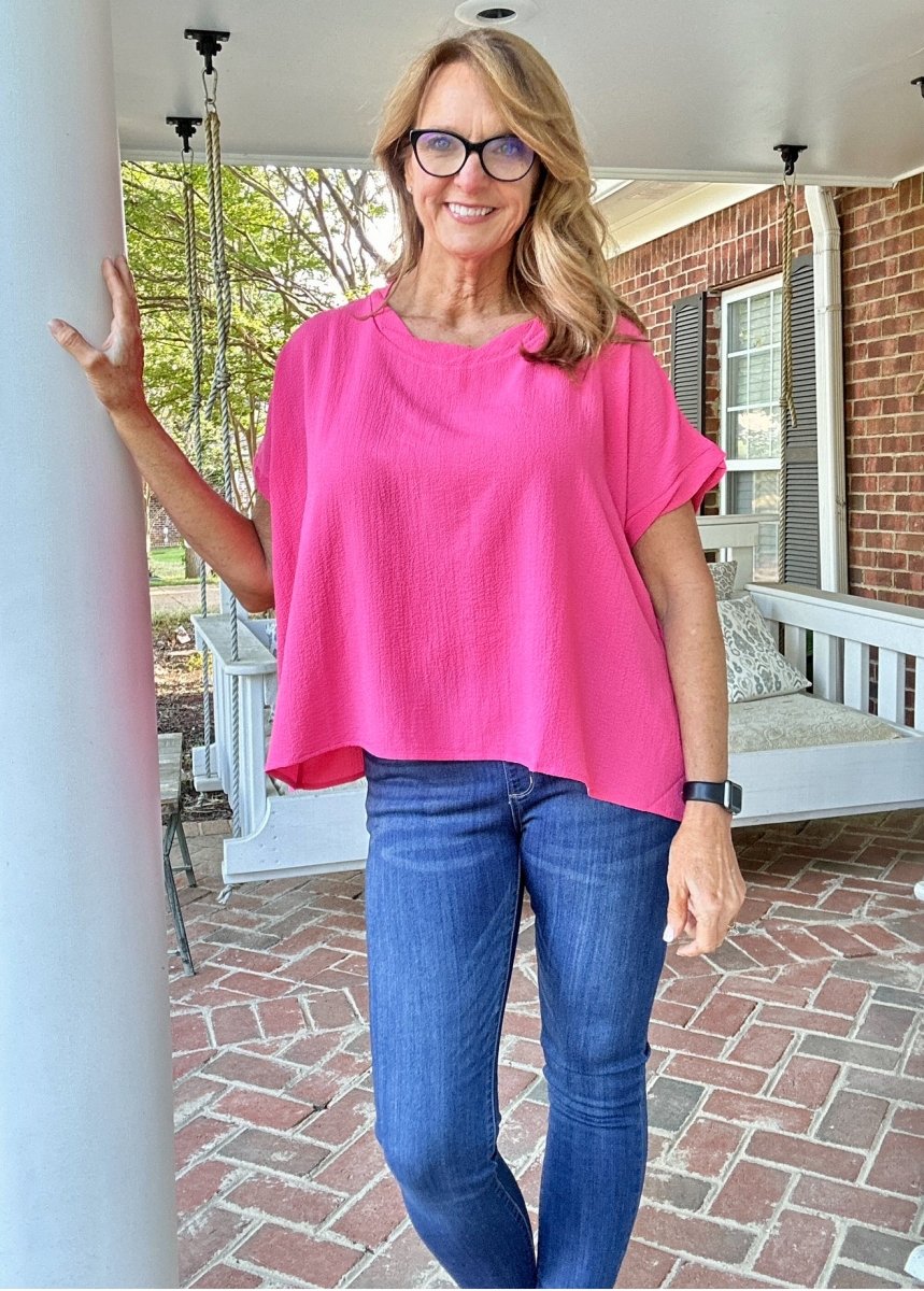 Bubble Airflow Short Sleeve Top - Fuchsia - Casual Top - Jimberly's Boutique - Olive Branch - Mississippi