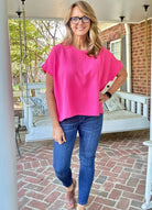Bubble Airflow Short Sleeve Top - Fuchsia - Casual Top - Jimberly's Boutique - Olive Branch - Mississippi