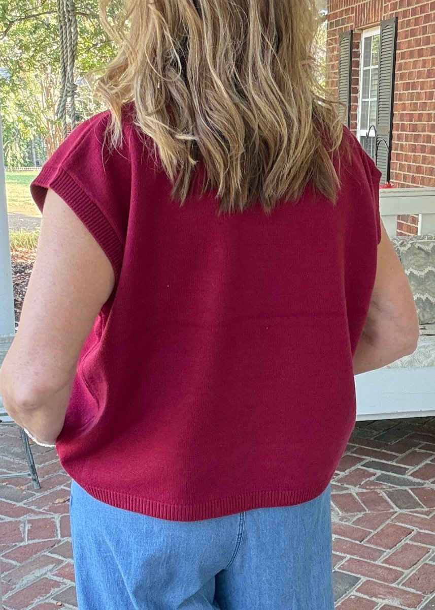 Bulldog Applique Embroidered Sweater Vest - Maroon - gameday -Jimberly's Boutique-Olive Branch-Mississippi