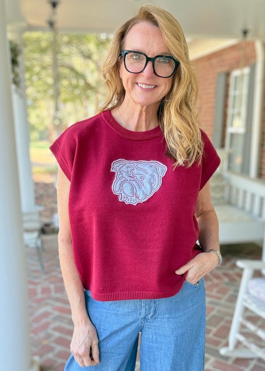 Bulldog Applique Embroidered Sweater Vest - Maroon - gameday -Jimberly's Boutique-Olive Branch-Mississippi