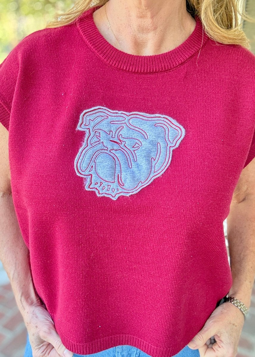 Bulldog Applique Embroidered Sweater Vest - Maroon - gameday -Jimberly's Boutique-Olive Branch-Mississippi