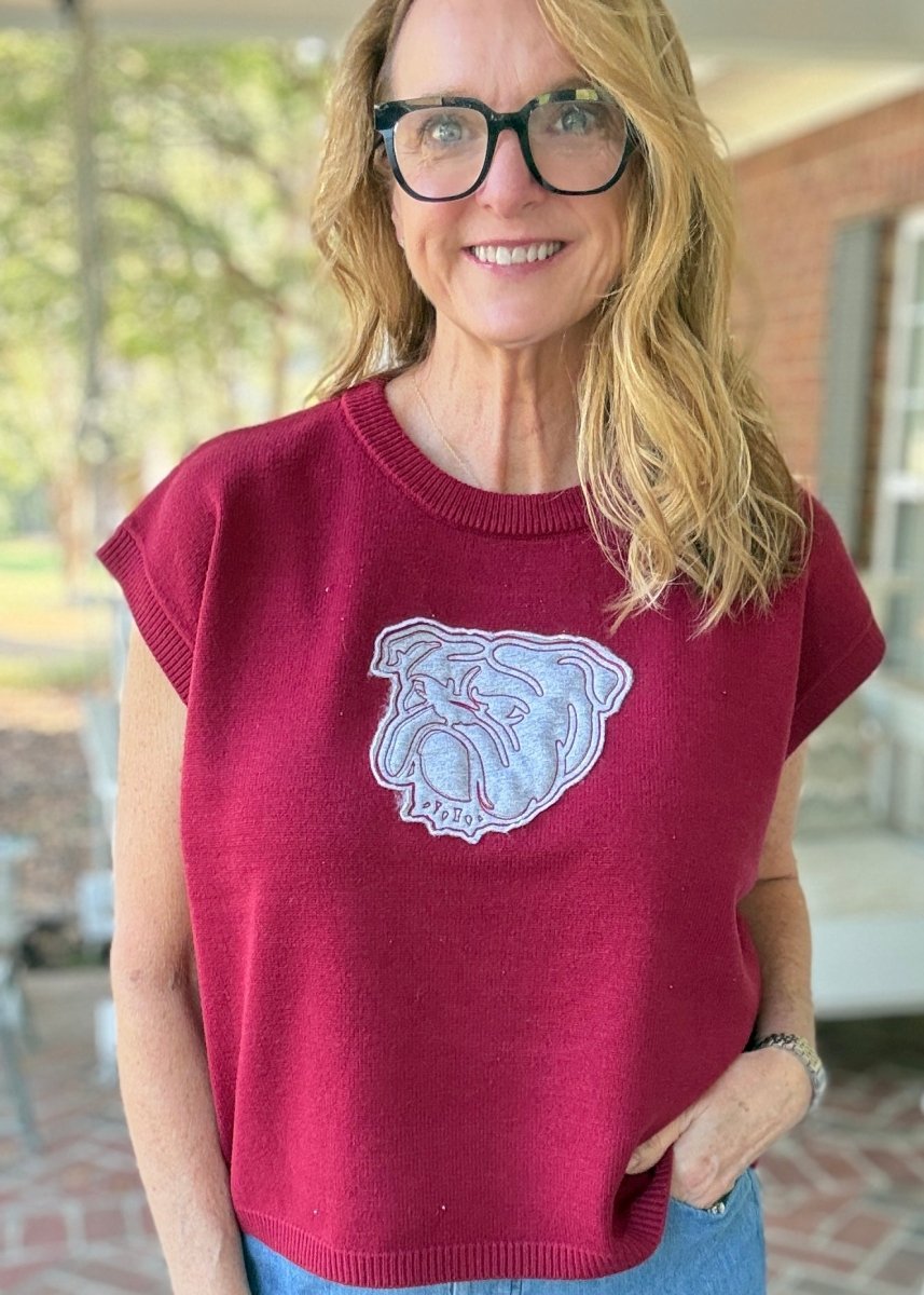 Bulldog Applique Embroidered Sweater Vest - Maroon - gameday -Jimberly's Boutique-Olive Branch-Mississippi
