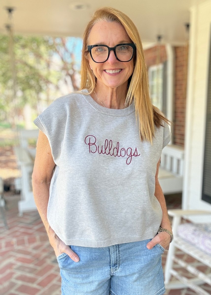 Bulldogs Embroidered Sweater Vest - Grey w/Maroon - gameday -Jimberly's Boutique-Olive Branch-Mississippi