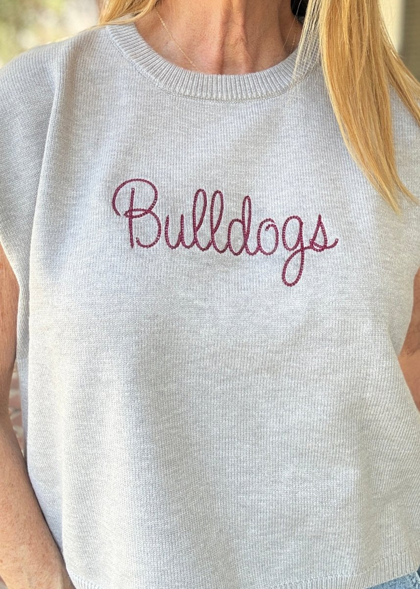 Bulldogs Embroidered Sweater Vest - Grey w/Maroon - gameday -Jimberly's Boutique-Olive Branch-Mississippi