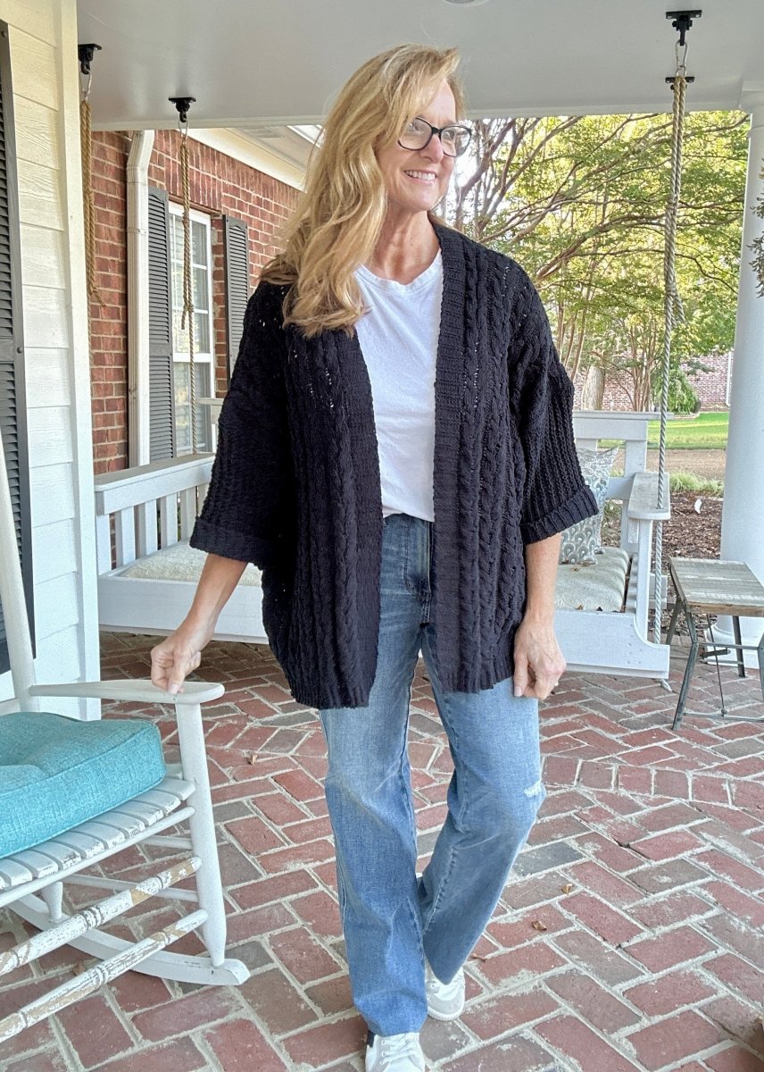 Cable Knit Cardigan - Black | Umgee - Cardigan - Jimberly's Boutique - Olive Branch - Mississippi