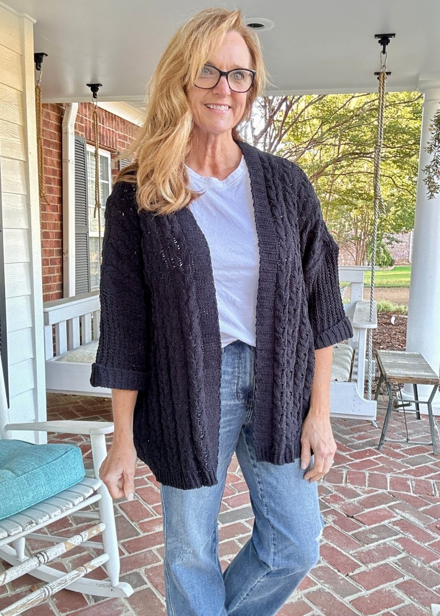 Cable Knit Cardigan - Black | Umgee - Cardigan - Jimberly's Boutique - Olive Branch - Mississippi