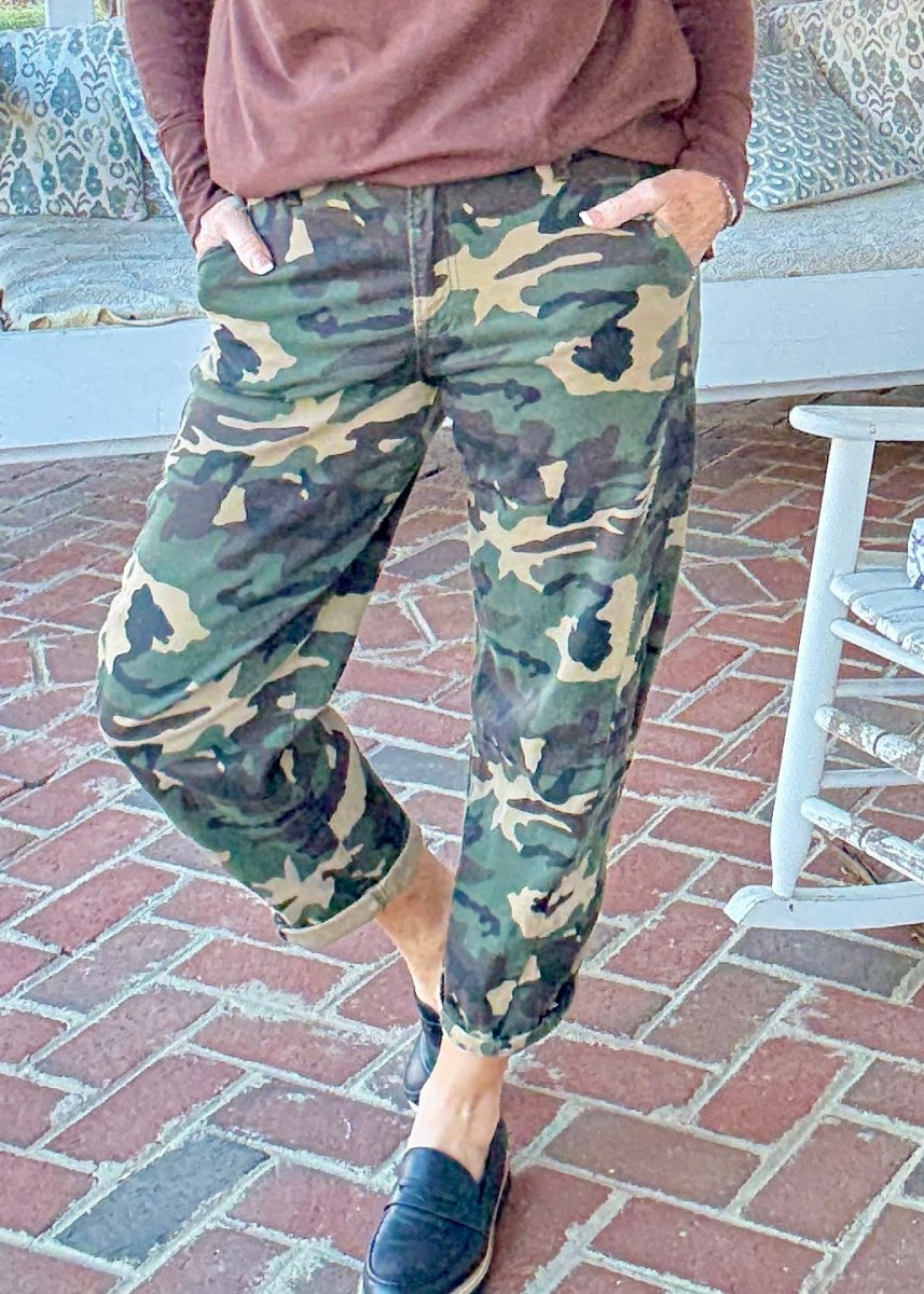 Camo Ankle Barrel Cuffed Pants/Jeans | Risen - risen jeans - Jimberly's Boutique - Olive Branch - Mississippi