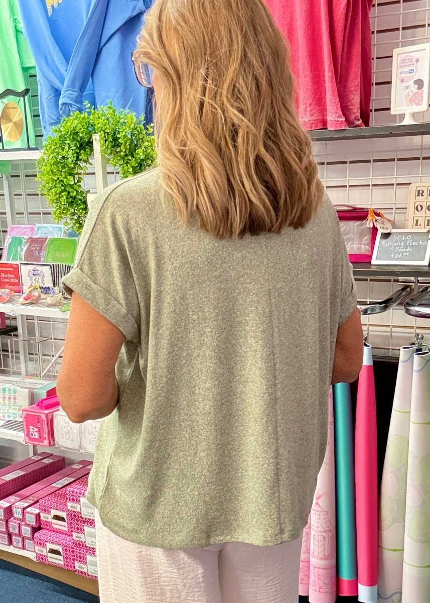 Carla Soft Melange Folded Sleeve Top - Lt Olive | Zenana - Casual Top -Jimberly's Boutique-Olive Branch-Mississippi